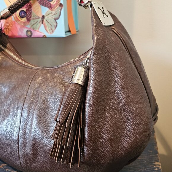 Cole Haan Crescent Hobo Chocolate Brown Pebbled Leather Silver hardware Tassel - Picture 8 of 11